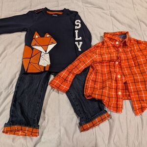 Gymboree Orange Plaid and Blue Denim Set